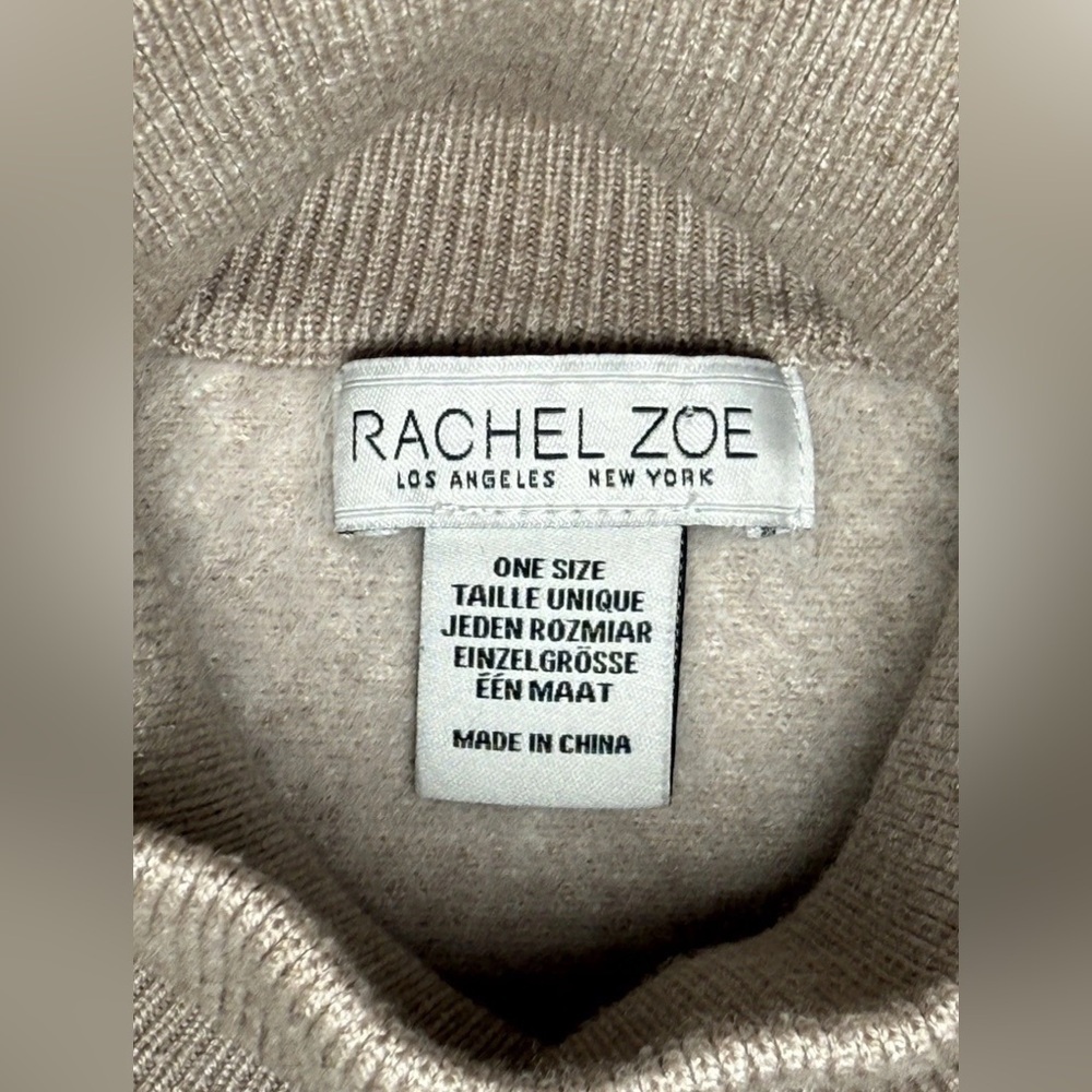 Rachel Zoe Tan White Plaid Heavy Turtleneck Sweater Poncho One Size Super Soft - Picture 5 of 6